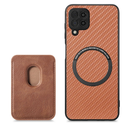 For Samsung Galaxy A22 4G Carbon Fiber Leather Card Magsafe Magnetic Phone Case(Brown) - Galaxy Phone Cases by PMC Jewellery | Online Shopping South Africa | PMC Jewellery