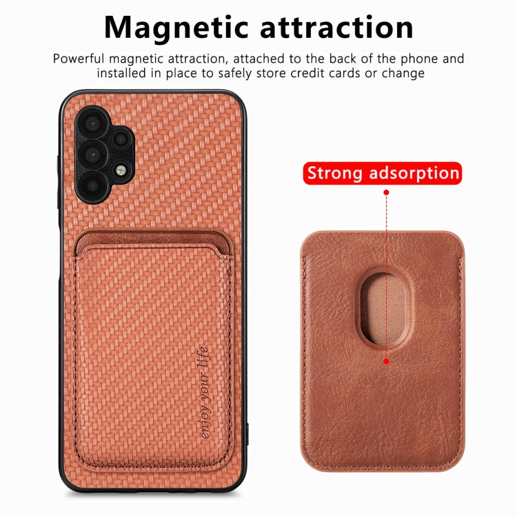 For Samsung Galaxy A32 5G Carbon Fiber Leather Card Magsafe Magnetic Phone Case(Brown) - Galaxy Phone Cases by PMC Jewellery | Online Shopping South Africa | PMC Jewellery