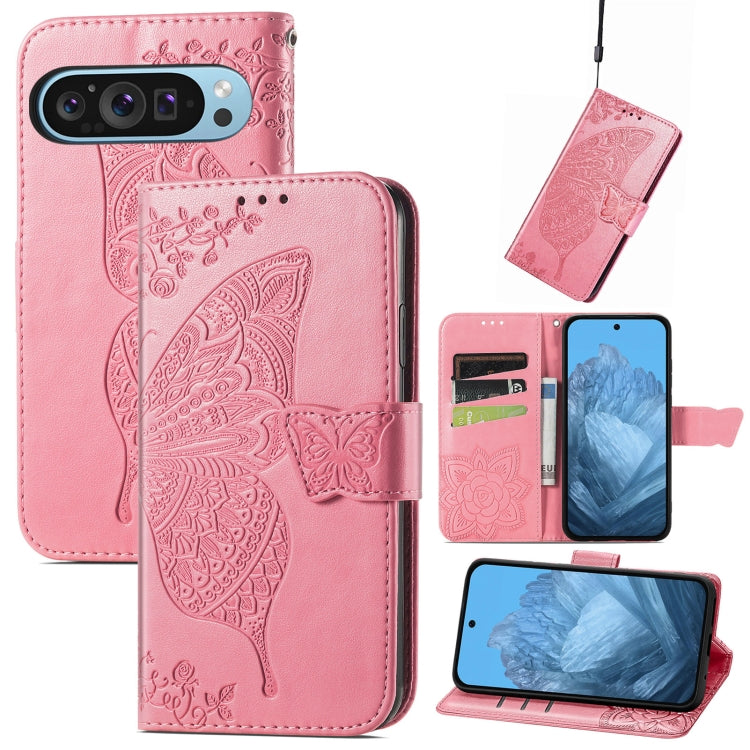 For Google Pixel 9 Butterfly Love Flower Embossed Leather Phone Case(Pink) - Google Cases by PMC Jewellery | Online Shopping South Africa | PMC Jewellery | Buy Now Pay Later Mobicred