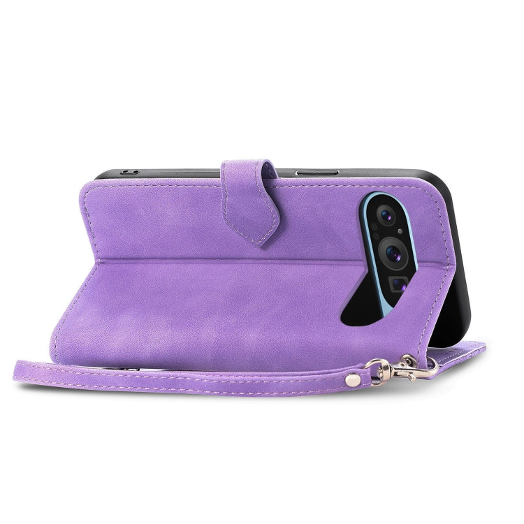 For Google Pixel 9 Embossed Flower Zipper Leather Phone Case(Purple) - Google Cases by PMC TechLife | Online Shopping South Africa | PMC TechLife | Buy Now Pay Later Mobicred