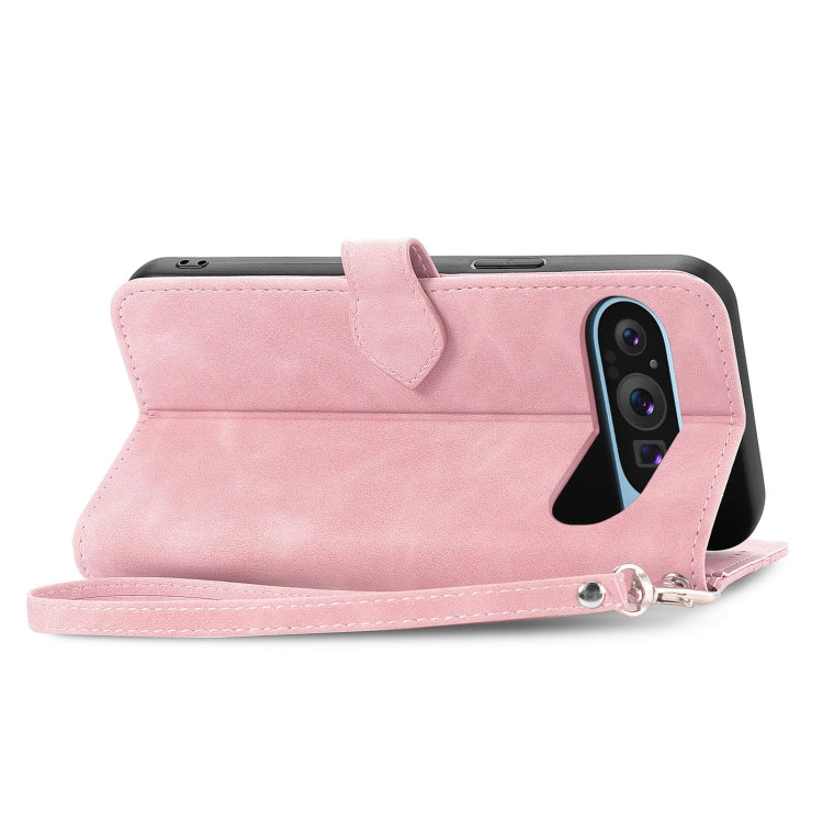 For Google Pixel 9 Embossed Flower Zipper Leather Phone Case(Pink) - Google Cases by PMC TechLife | Online Shopping South Africa | PMC TechLife | Buy Now Pay Later Mobicred