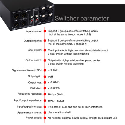 B033 3 Input To 3 Output Fully Balanced XLR Signal Passive Stereo Selector Switch Switcher -  by PMC Jewellery | Online Shopping South Africa | PMC Jewellery | Buy Now Pay Later Mobicred