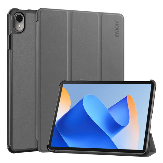 For Huawei MatePad 11 2023 ENKAY Tri-fold Custer Texture Leather Stand Smart Case(Grey) - Huawei by ENKAY | Online Shopping South Africa | PMC Jewellery | Buy Now Pay Later Mobicred