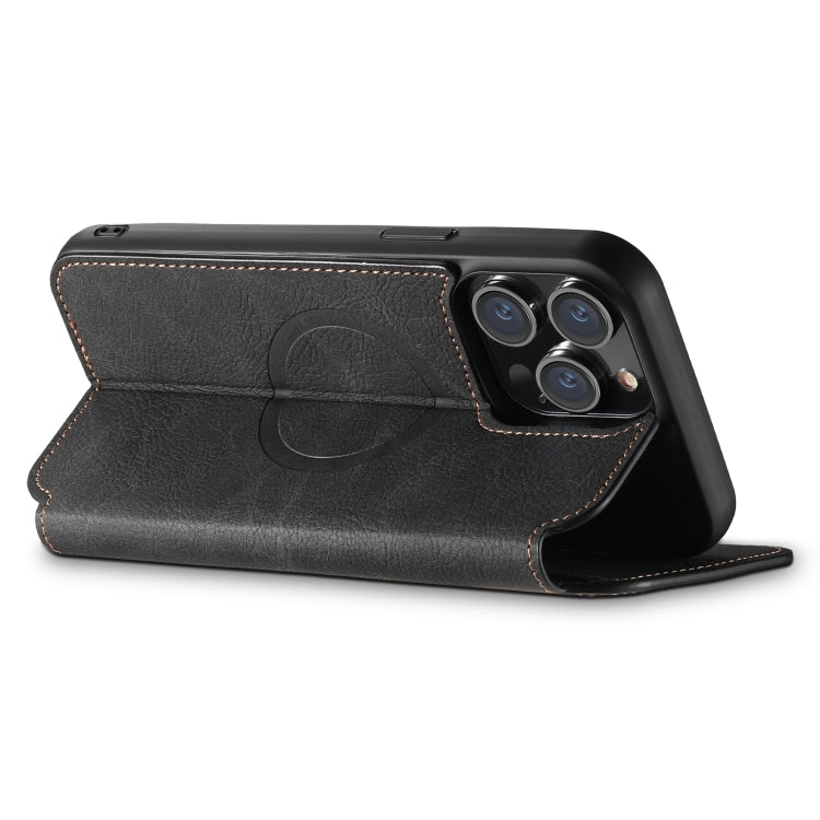 For iPhone 13 Pro Suteni J06 Retro Matte Litchi Texture Leather Magnetic Magsafe Phone Case(Black) - iPhone 13 Pro Cases by Suteni | Online Shopping South Africa | PMC Jewellery | Buy Now Pay Later Mobicred