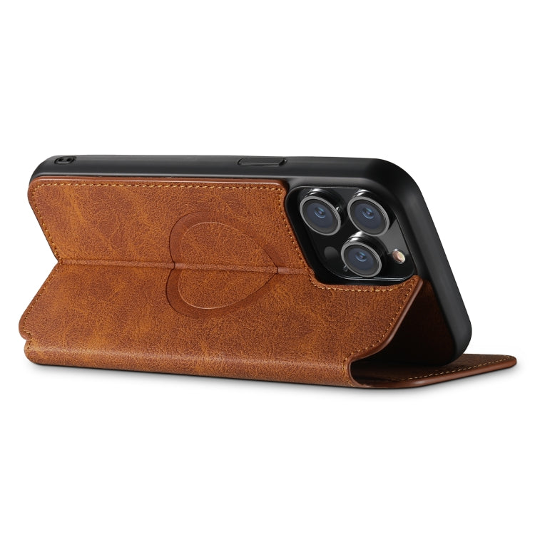 For iPhone 14 Plus Suteni J06 Retro Matte Litchi Texture Leather Magnetic Magsafe Phone Case(Khaki) - free shipping - PMC Jewellery - Order now!