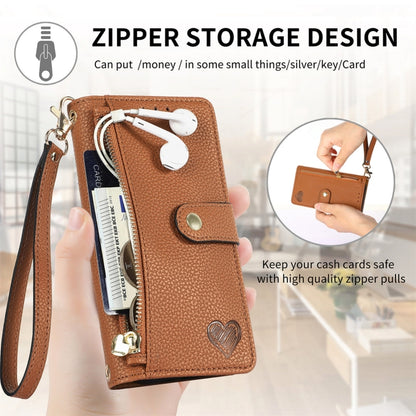 For iPhone 16 Pro Love Zipper Lanyard Leather Phone Case(Brown) - iPhone 16 Pro Cases by PMC Jewellery | Online Shopping South Africa | PMC Jewellery | Buy Now Pay Later Mobicred