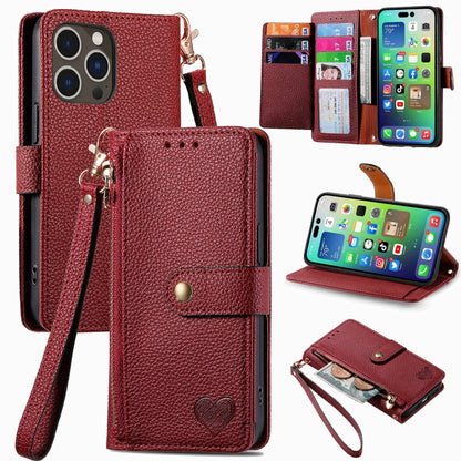 For iPhone 16 Pro Love Zipper Lanyard Leather Phone Case(Red) - iPhone 16 Pro Cases by PMC Jewellery | Online Shopping South Africa | PMC Jewellery | Buy Now Pay Later Mobicred