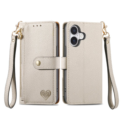 For iPhone 16 Pro Max Love Zipper Lanyard Leather Phone Case(Gray) - iPhone 16 Pro Max Cases by PMC Jewellery | Online Shopping South Africa | PMC Jewellery | Buy Now Pay Later Mobicred