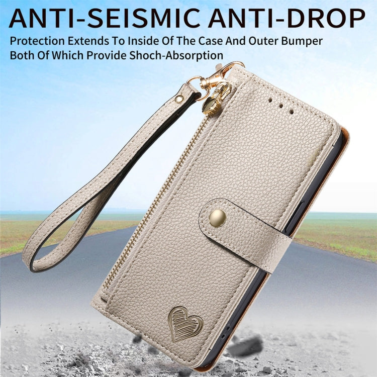 For iPhone 16 Pro Max Love Zipper Lanyard Leather Phone Case(Gray) - iPhone 16 Pro Max Cases by PMC Jewellery | Online Shopping South Africa | PMC Jewellery | Buy Now Pay Later Mobicred