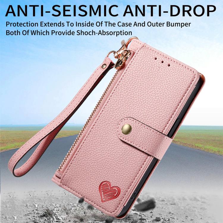 For iPhone 16e Love Zipper Lanyard Leather Phone Case(Pink) - iPhone 16e Cases by PMC TechLife | Online Shopping South Africa | PMC TechLife | Buy Now Pay Later Mobicred