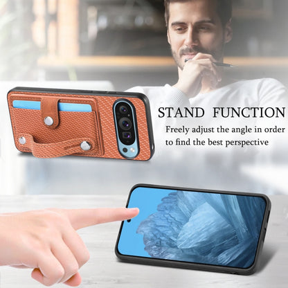 For Google Pixel 9 Wristband Kickstand Card Wallet Back Cover Phone Case with Tool Knife(Brown) - Google Cases by PMC Jewellery | Online Shopping South Africa | PMC Jewellery | Buy Now Pay Later Mobicred