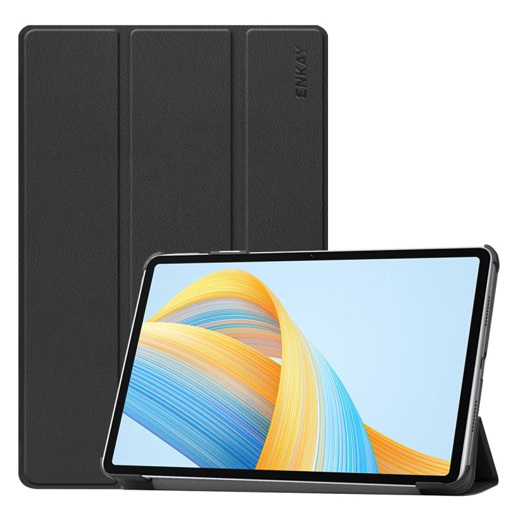 For Honor Pad V8 ENKAY Tri-fold Custer Texture Leather Smart Tablet Case(Black) - Honor by ENKAY | Online Shopping South Africa | PMC Jewellery | Buy Now Pay Later Mobicred