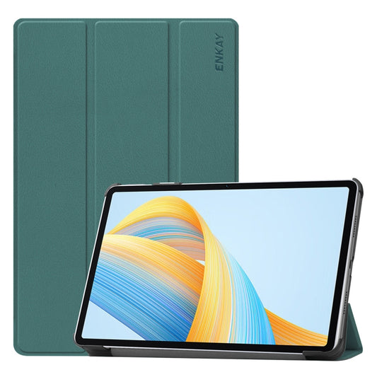 For Honor Pad V8 ENKAY Tri-fold Custer Texture Leather Smart Tablet Case(Dark Green) - Honor by ENKAY | Online Shopping South Africa | PMC Jewellery | Buy Now Pay Later Mobicred