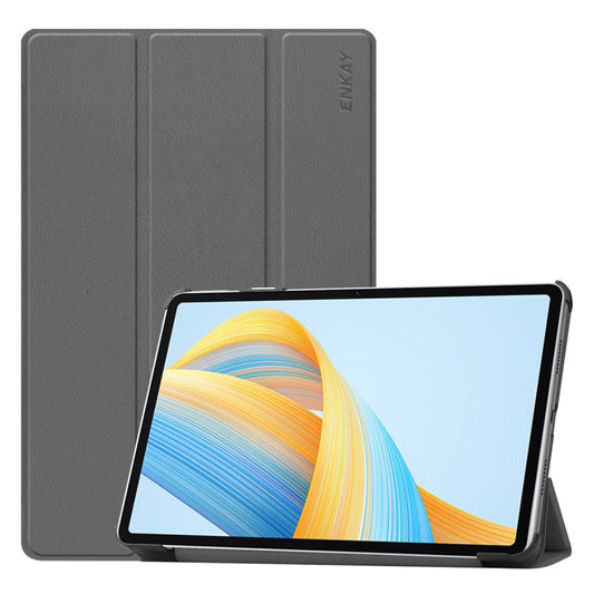 For Honor Pad V8 ENKAY Tri-fold Custer Texture Leather Smart Tablet Case(Grey) - Honor by ENKAY | Online Shopping South Africa | PMC Jewellery | Buy Now Pay Later Mobicred