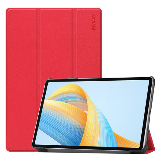 For Honor Pad V8 ENKAY Tri-fold Custer Texture Leather Smart Tablet Case(Red) - Honor by ENKAY | Online Shopping South Africa | PMC Jewellery | Buy Now Pay Later Mobicred