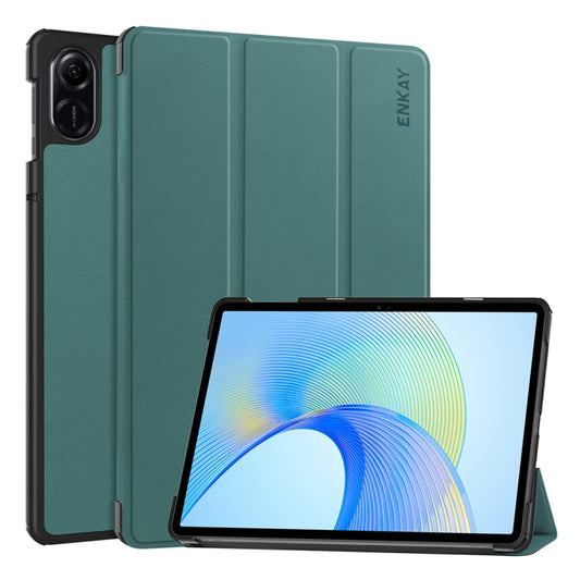 For Honor Pad X8 Pro / X9 11.5 ENKAY Tri-fold Custer Texture Leather Smart Tablet Case(Dark Green) - Honor Cases by ENKAY | Online Shopping South Africa | PMC Jewellery | Buy Now Pay Later Mobicred