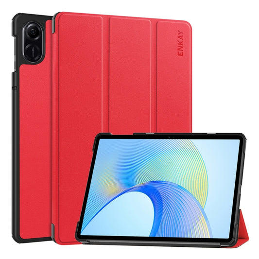 For Honor Pad X8 Pro / X9 11.5 ENKAY Tri-fold Custer Texture Leather Smart Tablet Case(Red) - Honor Cases by ENKAY | Online Shopping South Africa | PMC Jewellery | Buy Now Pay Later Mobicred