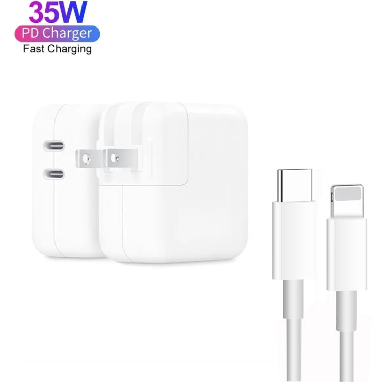 35W PD3.0 USB-C / Type-C Dual Port Charger with 2m Type-C to 8 Pin Data Cable, US Plug - USB Charger by PMC Jewellery | Online Shopping South Africa | PMC Jewellery | Buy Now Pay Later Mobicred