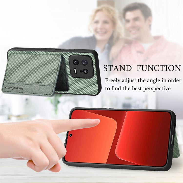 For Xiaomi 13 Carbon Fiber Magnetic Card Bag Phone Case(Khaki) - 13 Cases by PMC TechLife | Online Shopping South Africa | PMC TechLife | Buy Now Pay Later Mobicred