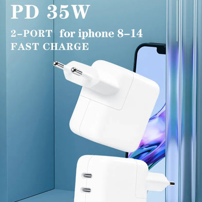 35W PD3.0 USB-C / Type-C Dual Port Charger with 1m Type-C to 8 Pin Data Cable, EU Plug - USB Charger by PMC Jewellery | Online Shopping South Africa | PMC Jewellery | Buy Now Pay Later Mobicred