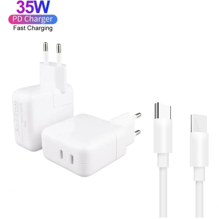 35W PD3.0 USB-C / Type-C Dual Port Charger with 2m Type-C to Type-C Data Cable, EU Plug - USB Charger by PMC Jewellery | Online Shopping South Africa | PMC Jewellery | Buy Now Pay Later Mobicred