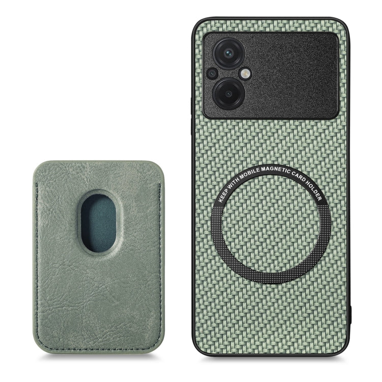 For Xiaomi POCO M5 4G Carbon Fiber Leather Card Magsafe Phone Case(Green) - Xiaomi Cases by PMC Jewellery | Online Shopping South Africa | PMC Jewellery