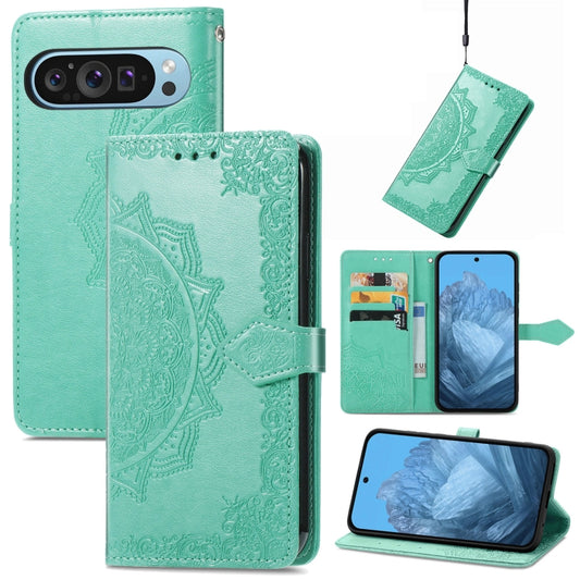 For Google Pixel 9 Mandala Flower Embossed Leather Phone Case(Green) - Google Cases by PMC Jewellery | Online Shopping South Africa | PMC Jewellery | Buy Now Pay Later Mobicred