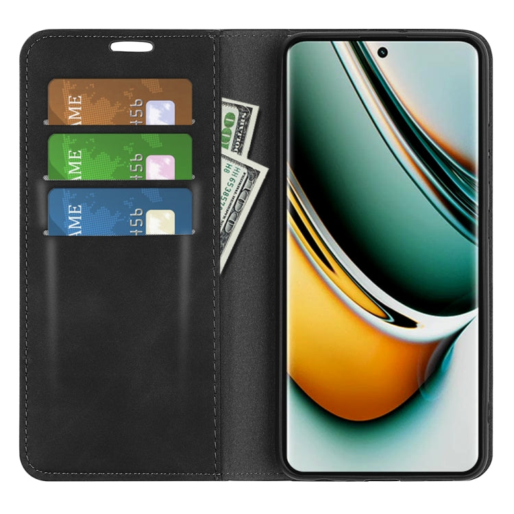 For Realme 11 Pro Retro-skin  Magnetic Suction Leather Phone Case(Black) - OPPO Cases by PMC TechLife | Online Shopping South Africa | PMC TechLife | Buy Now Pay Later Mobicred