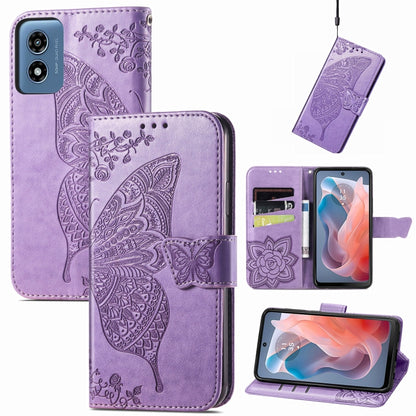 For Motorola Moto G  Play  2024 Butterfly Love Flower Embossed Leather Phone Case(Light Purple) - Motorola Cases by PMC Jewellery | Online Shopping South Africa | PMC Jewellery | Buy Now Pay Later Mobicred