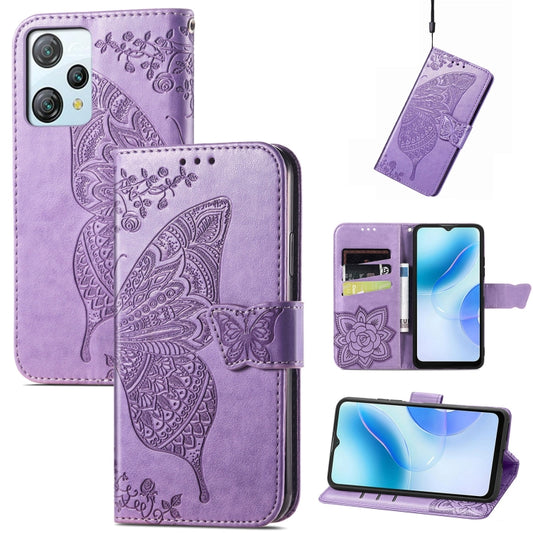 For Blackview A53 Butterfly Love Flower Embossed Leather Phone Case(Lavender) - More Brand by PMC Jewellery | Online Shopping South Africa | PMC Jewellery | Buy Now Pay Later Mobicred