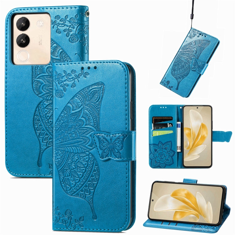For vivo X100 Pro Butterfly Love Flower Embossed Leather Phone Case(Blue) - vivo Cases by imak | Online Shopping South Africa | PMC Jewellery | Buy Now Pay Later Mobicred