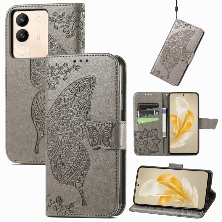 For vivo X100 Pro Butterfly Love Flower Embossed Leather Phone Case(Gray) - X100 Pro Cases by imak | Online Shopping South Africa | PMC Jewellery | Buy Now Pay Later Mobicred