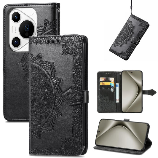 For Huawei Pura 70 Mandala Flower Embossed Leather Phone Case(Black) - Huawei Cases by PMC Jewellery | Online Shopping South Africa | PMC Jewellery | Buy Now Pay Later Mobicred