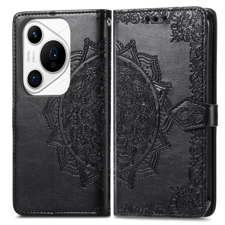 For Huawei Pura 70 Mandala Flower Embossed Leather Phone Case(Black) - Huawei Cases by PMC Jewellery | Online Shopping South Africa | PMC Jewellery | Buy Now Pay Later Mobicred