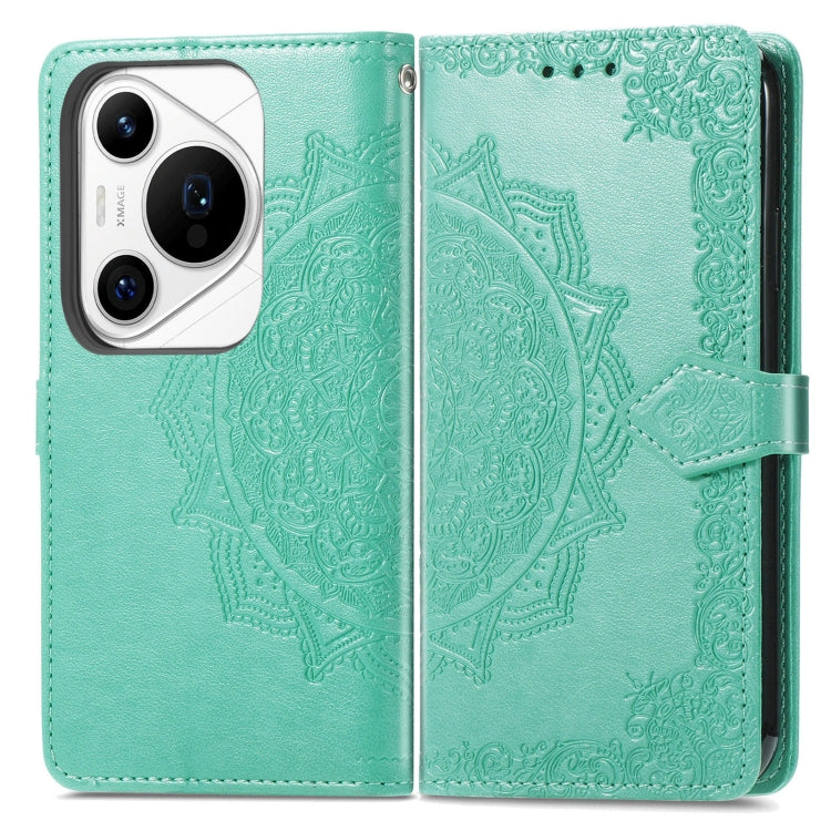For Huawei Pura 70 Mandala Flower Embossed Leather Phone Case(Green) - Huawei Cases by PMC Jewellery | Online Shopping South Africa | PMC Jewellery | Buy Now Pay Later Mobicred