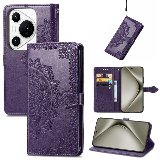 For Huawei Pura 70 Pro+ Mandala Flower Embossed Leather Phone Case(Purple) - Huawei Cases by PMC Jewellery | Online Shopping South Africa | PMC Jewellery | Buy Now Pay Later Mobicred