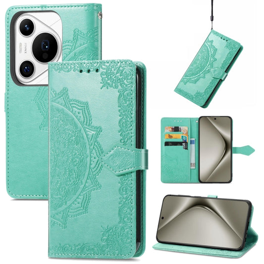 For Huawei Pura 70 Ultra Mandala Flower Embossed Leather Phone Case(Green) - Huawei Cases by PMC Jewellery | Online Shopping South Africa | PMC Jewellery | Buy Now Pay Later Mobicred