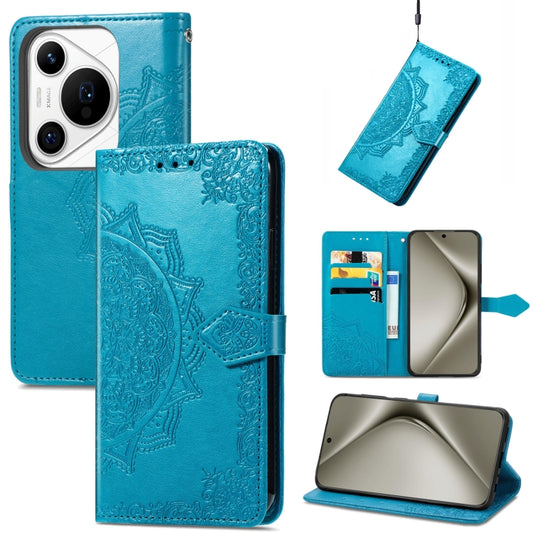 For Huawei Pura 70 Ultra Mandala Flower Embossed Leather Phone Case(Blue) - Huawei Cases by PMC Jewellery | Online Shopping South Africa | PMC Jewellery | Buy Now Pay Later Mobicred