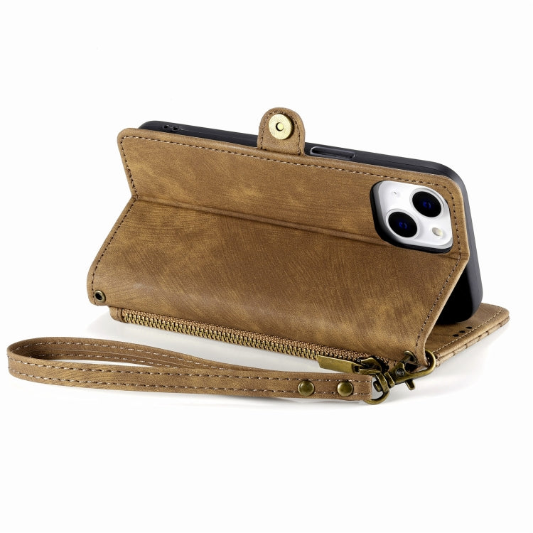 For iPhone 12 / 12 Pro Geometric Zipper Wallet Side Buckle Leather Phone Case(Brown) - free shipping - PMC TechLife - Order now!