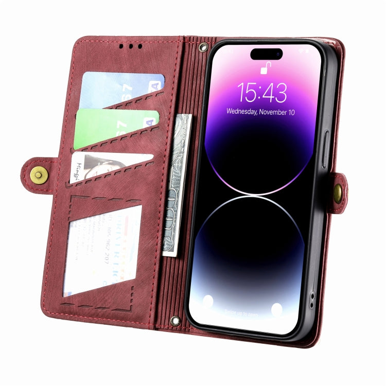 For iPhone 12 / 12 Pro Geometric Zipper Wallet Side Buckle Leather Phone Case(Red) - free shipping - PMC TechLife - Order now!