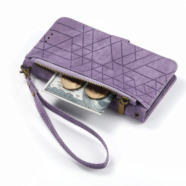 For iPhone 12 Pro Max Geometric Zipper Wallet Side Buckle Leather Phone Case(Purple) - free shipping - PMC TechLife - Order now!