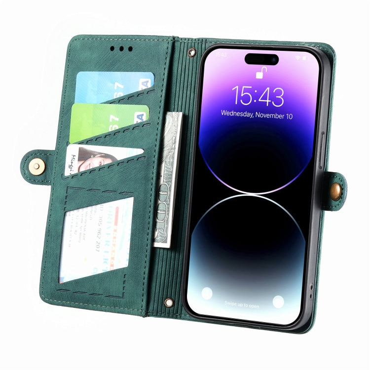 For iPhone 7 Plus / 8 Plus Geometric Zipper Wallet Side Buckle Leather Phone Case(Green) - free shipping - PMC TechLife - Order now!