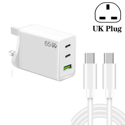 GaN PD65W Type-C x 2 + USB3.0 Charger with Type-C to Type-C Data Cable ,UK Plug(White) - USB Charger by PMC Jewellery | Online Shopping South Africa | PMC Jewellery | Buy Now Pay Later Mobicred