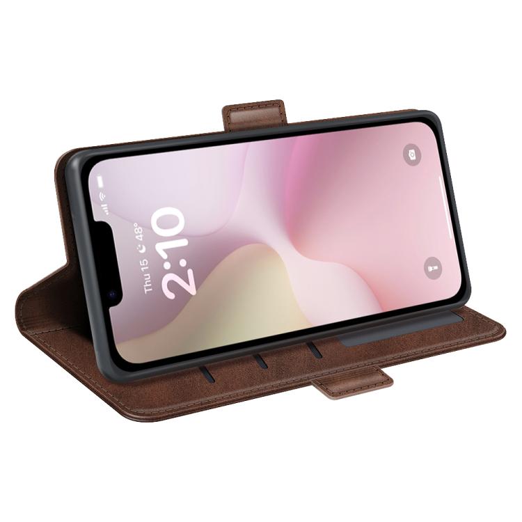 For iPhone 16e Dual-side Magnetic Buckle Horizontal Flip Leather Phone Case(Brown) - iPhone 16e Cases by PMC TechLife | Online Shopping South Africa | PMC TechLife | Buy Now Pay Later Mobicred