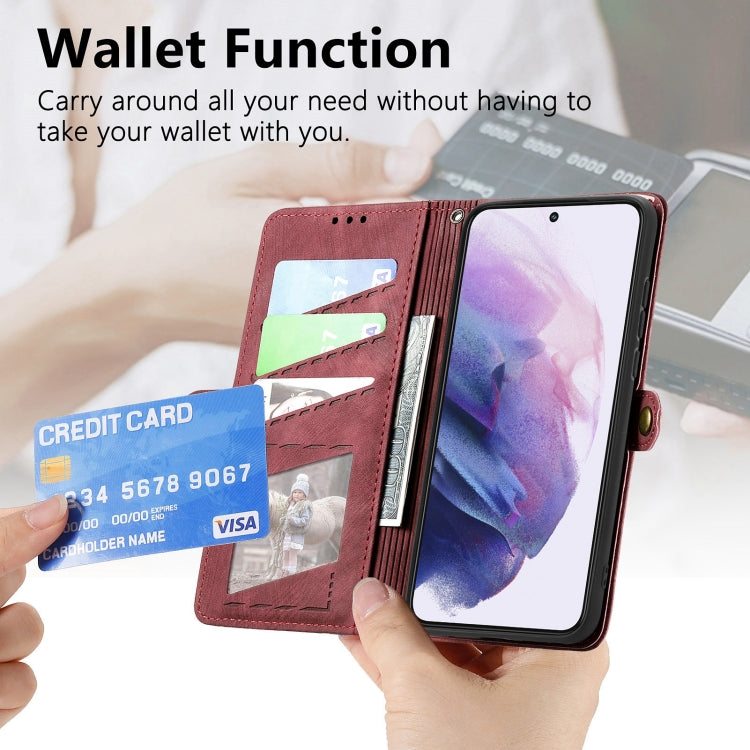 For Samsung Galaxy S23 5G Geometric Zipper Wallet Side Buckle Leather Phone Case(Red) - free shipping - PMC TechLife - Order now!