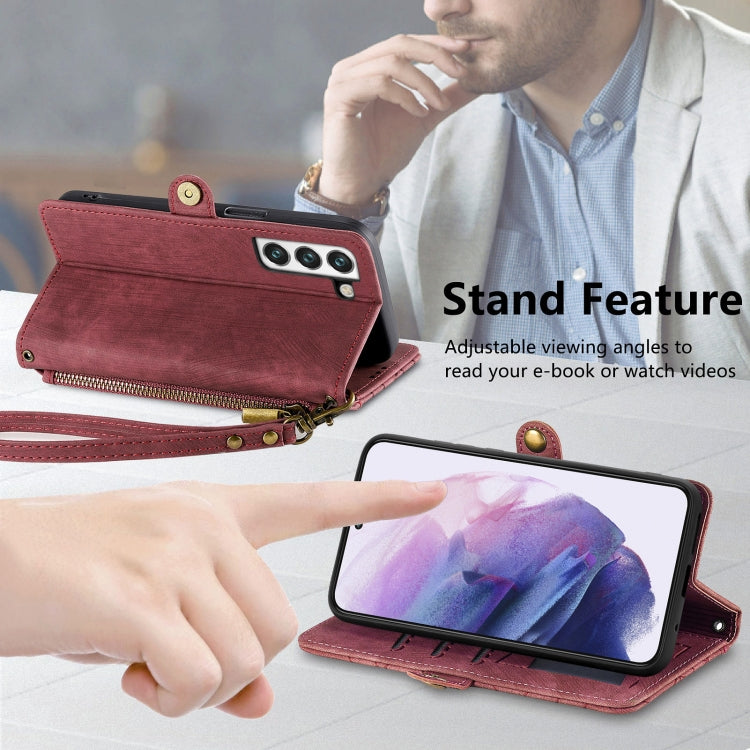 For Samsung Galaxy S23 5G Geometric Zipper Wallet Side Buckle Leather Phone Case(Red) - free shipping - PMC TechLife - Order now!