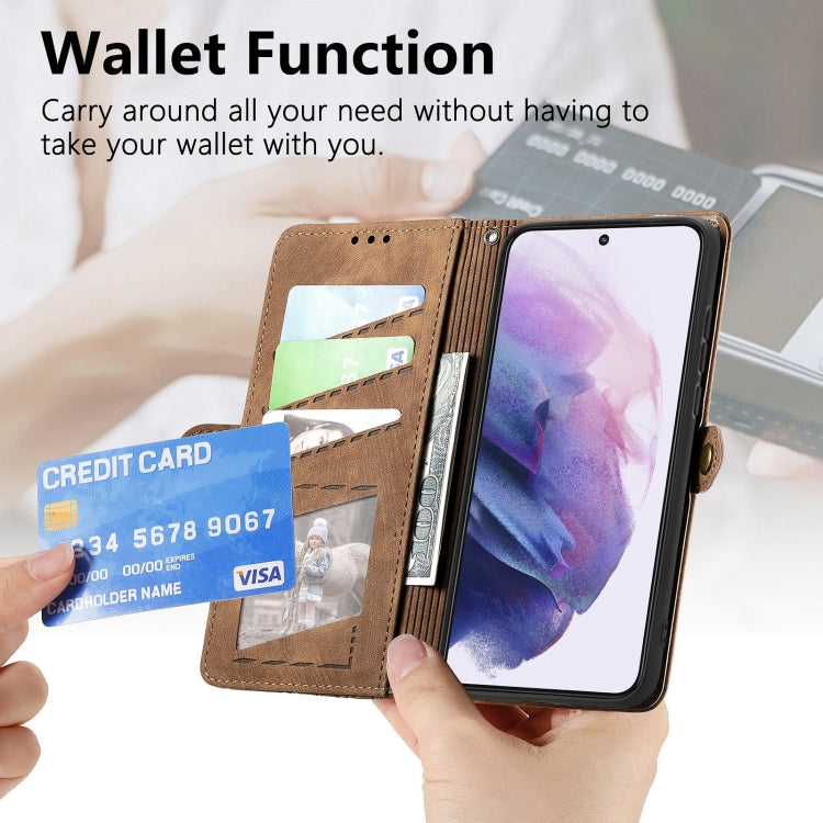 For Samsung Galaxy S23 5G Geometric Zipper Wallet Side Buckle Leather Phone Case(Brown) - free shipping - PMC TechLife - Order now!