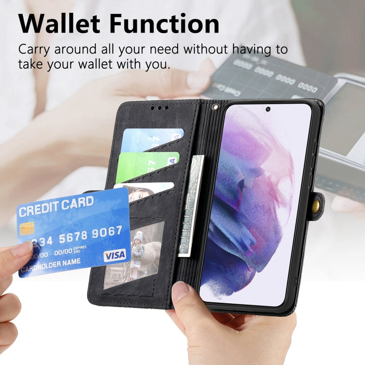 For Samsung Galaxy S23 5G Geometric Zipper Wallet Side Buckle Leather Phone Case(Black) - free shipping - PMC TechLife - Order now!
