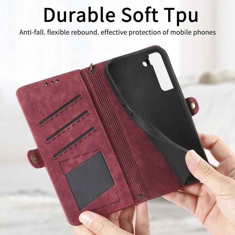 For Samsung Galaxy S22+ 5G Geometric Zipper Wallet Side Buckle Leather Phone Case(Red) - free shipping - PMC TechLife - Order now!