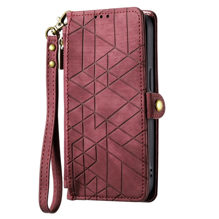 For Samsung Galaxy S20 Geometric Zipper Wallet Side Buckle Leather Phone Case(Red) - free shipping - PMC TechLife - Order now!